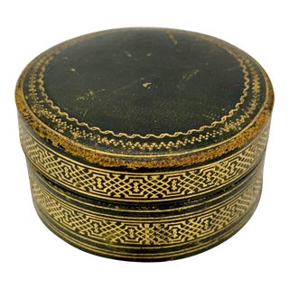 Early 1920s Round Italian Leather Jewelry Box For Sale