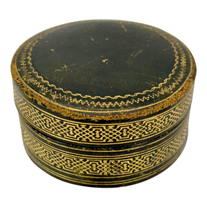 Early 1920s Round Italian Leather Jewelry Box