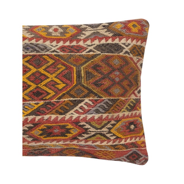 Traditional 14"x24" Hand-Woven Kilim Cushion Cover. Traditional Turkish Lumbar Pillow Cover For Sale - Image 3 of 4