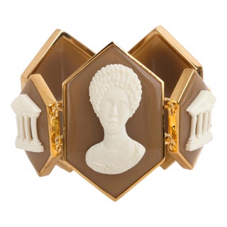 Miriam Salat Italian Cameo Bracelet Set In Sterling Silver & 18 K Gold Plating For Sale
