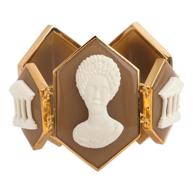 Miriam Salat Italian Cameo Bracelet Set In Sterling Silver & 18 K Gold Plating For Sale