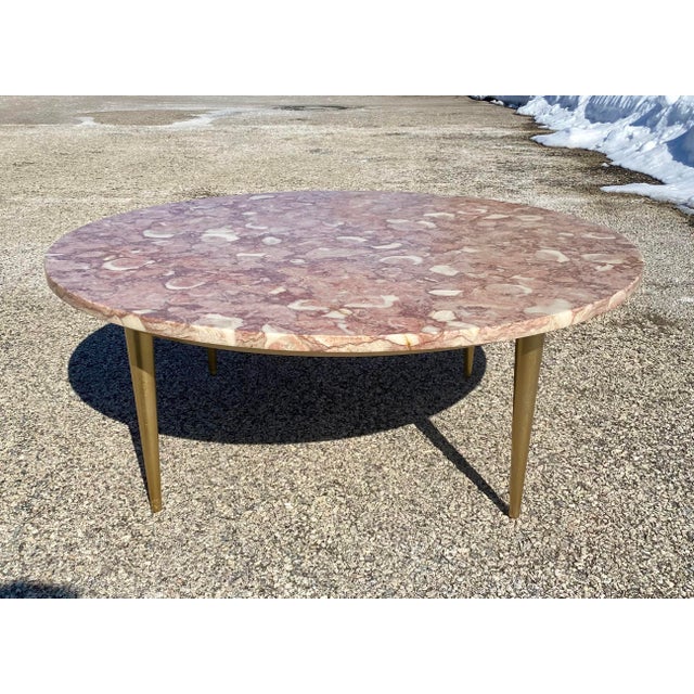 MidCentury Modern Italian Pink Marble Round Coffee Cocktail Table