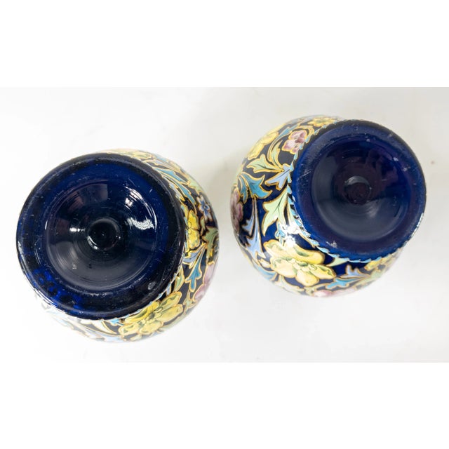 19th Century Pair of Bohemian Moser Style Enameled Floral Vases For Sale - Image 10 of 13