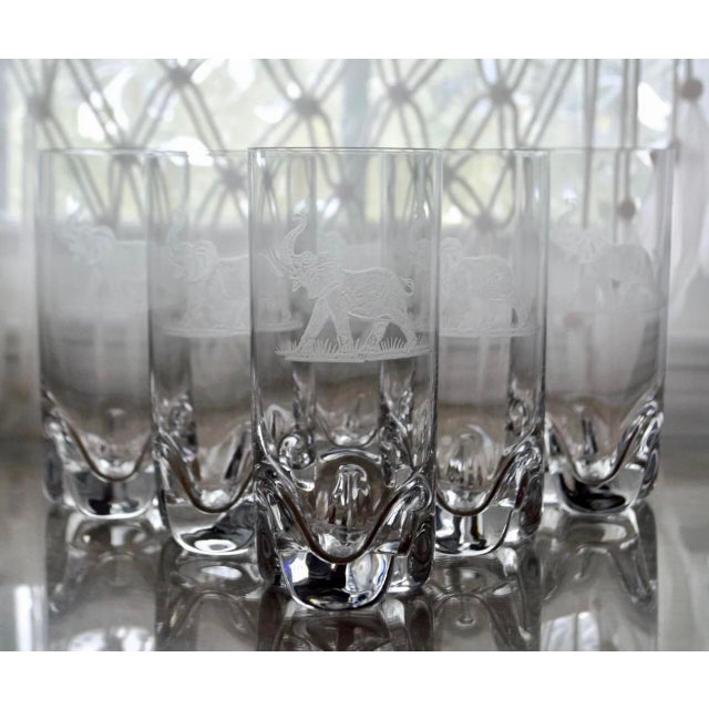 1990s Czech Hand Engraved Lead Crystal Elephant Tumblers – Set of 6, Vintage Crystal Glassware For Sale - Image 5 of 6