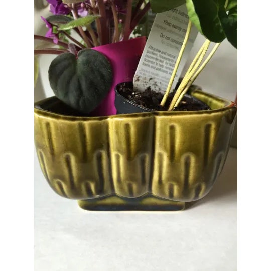 Vintage Stamped Ceramic Green Planter For Sale - Image 4 of 6