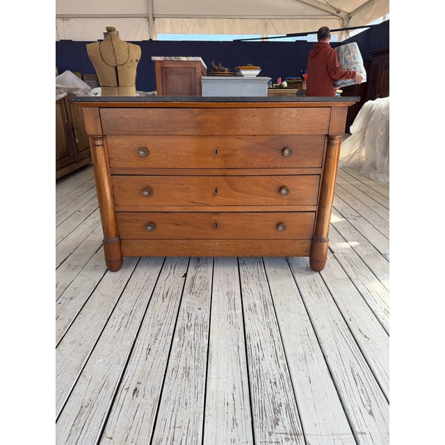 19th Century French Empire Walnut Marble Top Chest of Drawer / Commodes For Sale - Image 9 of 11