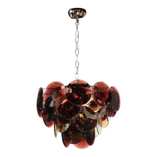 Mid-Century Hand-Blown Murano Glass Disc Chandelier in Smoked Tortoise For Sale