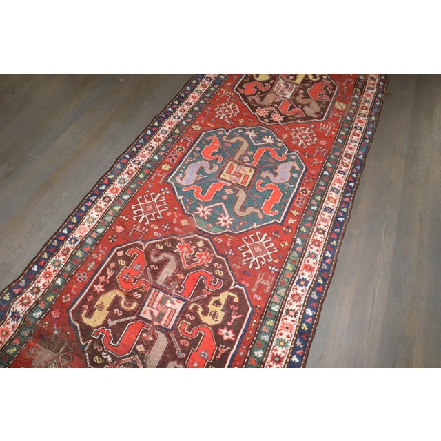 Traditional Early 20th Century Distressed Cloudband Karabagh Runner - 3'5" x 12'8" For Sale - Image 3 of 10