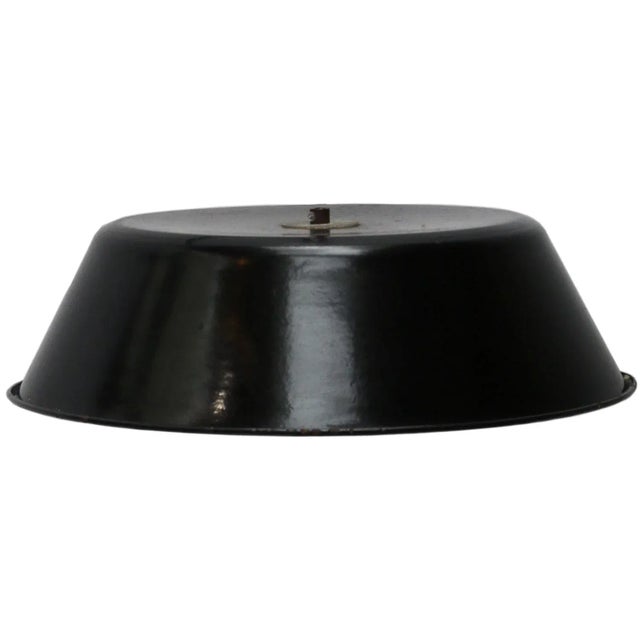 Vintage Industrial French Black Enamel Pendant Lamp, 1950s For Sale - Image 4 of 5