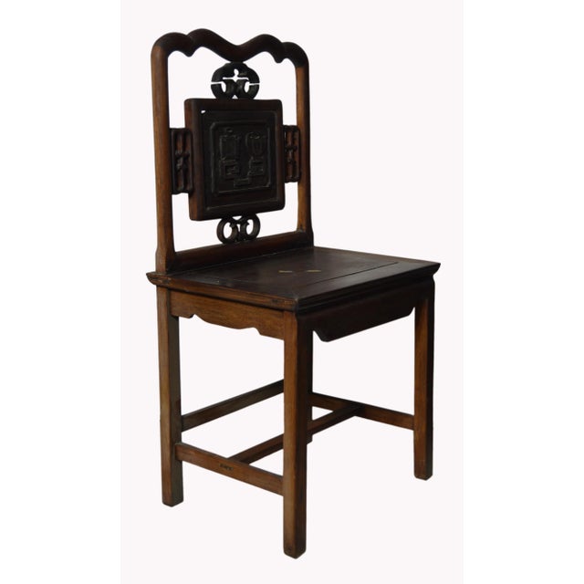 Yumu Wood Chinese Chair With Hand-Carved Décor and Lacquered Finish For Sale In New York - Image 6 of 9