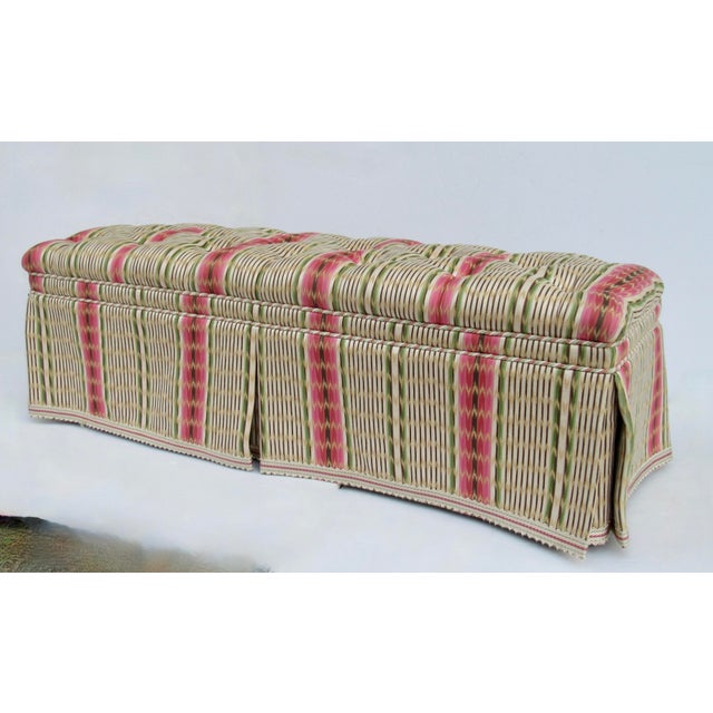 Vintage Charles Stewart Furniture Company Button-Tufted Long Bench With Pierre Frey Textile For Sale In West Palm - Image 6 of 18