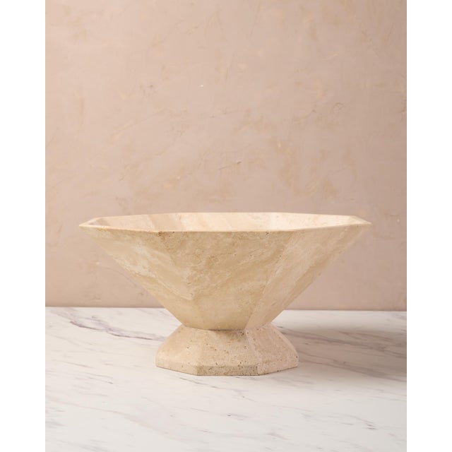 Contemporary "Lane Hex" Decorative Pedestal Bowl by Montana Labelle in Natural Travertine Marble For Sale - Image 3 of 11