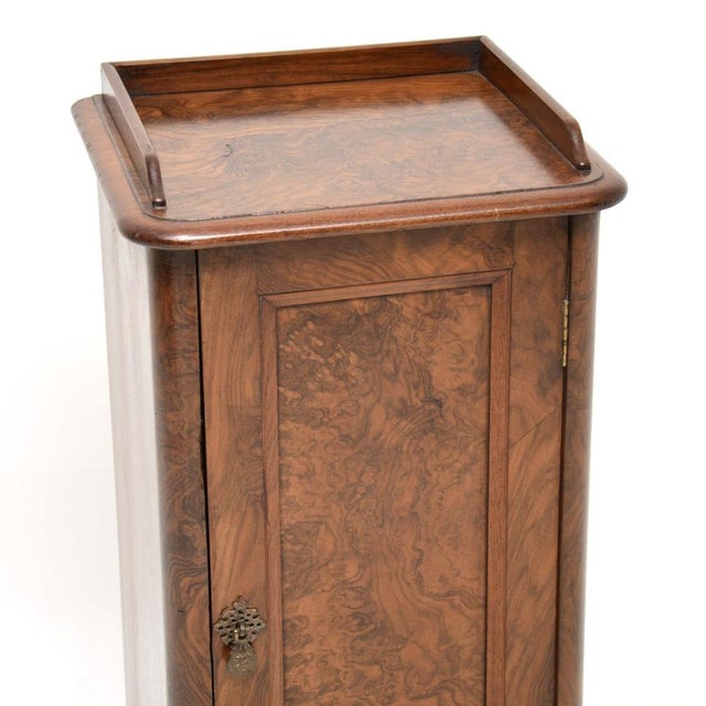 Wood Antique Victorian Burr Walnut Bedside Cabinet, 1860s For Sale - Image 7 of 9
