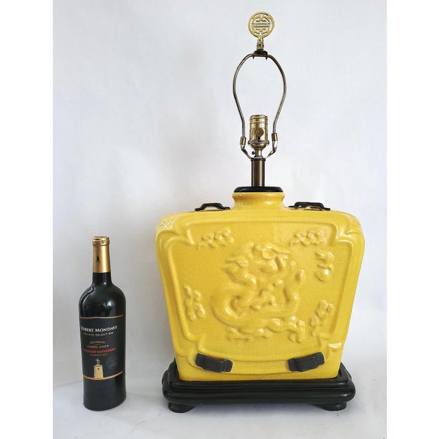 Modern Lamp Vintage Chinese Imperial Yellow Crackled Porcelain & Shade For Sale - Image 3 of 17