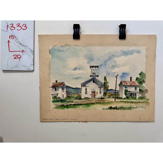 Paper Henry Emil Salloch Original Watercolor on Paper Bethel Baptist Church, Luray Va. 1957. For Sale - Image 7 of 7
