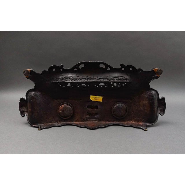 Metal Maitland-Smith Vintage Ornate Heavy Cast Bronze Desk Double Inkwell With Child For Sale - Image 7 of 8
