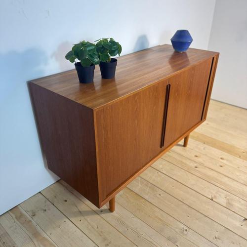 Teak Sideboard with Retractable Doors by Kai Kristiansen Denmark, 1960s For Sale - Image 9 of 11