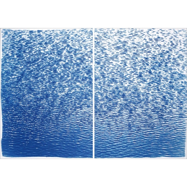 "Serene Cove Ripples" Contemporary Cyanotype Diptych by Kind of Cyan - a Pair For Sale