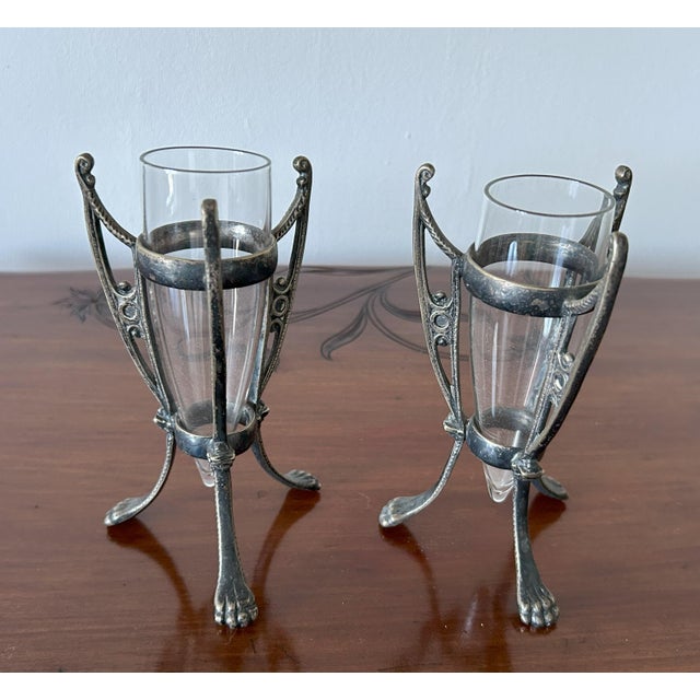 Pair of Art Nouveau / Jugendstil Silver-Plated and Glass Vases, Central Europe, Circa 1900, Set of 2 For Sale - Image 9 of 9