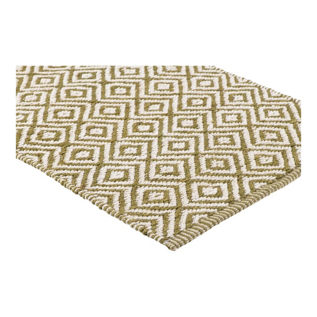Part & Parcel Goods Textured Diamond Rug, 8'x10', Moss and Eggshell For Sale
