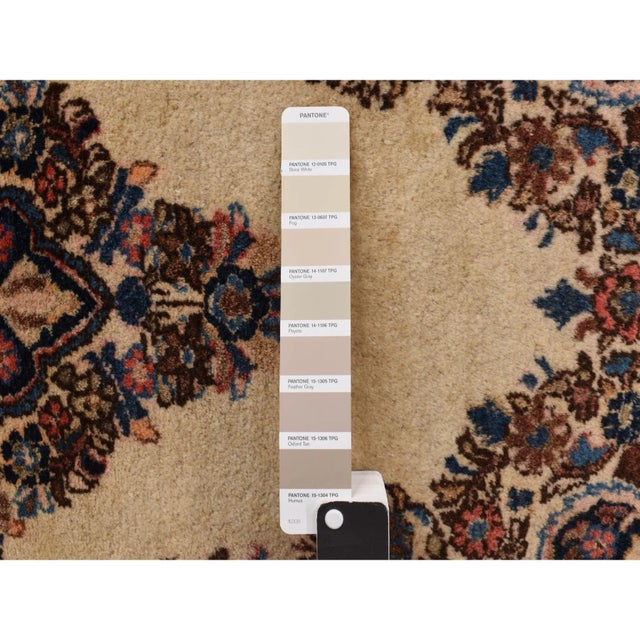 Traditional 1900 2'x4' Ivory Antique Sarouk Mat Hand Knotted Pure Wool Open Field Medallion Rug For Sale - Image 3 of 6