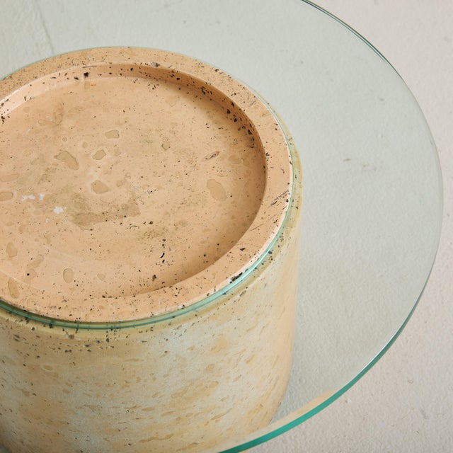 Glass Petite Italian Round Travertine Accent Table with Glass Top, 1960s For Sale - Image 7 of 11