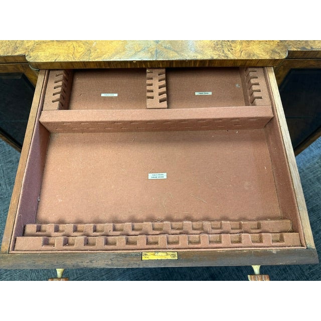 Rare 1930s Art Deco Burlwood Veneer Cutlery Cabinet With Bakelite Knobs For Sale - Image 12 of 16