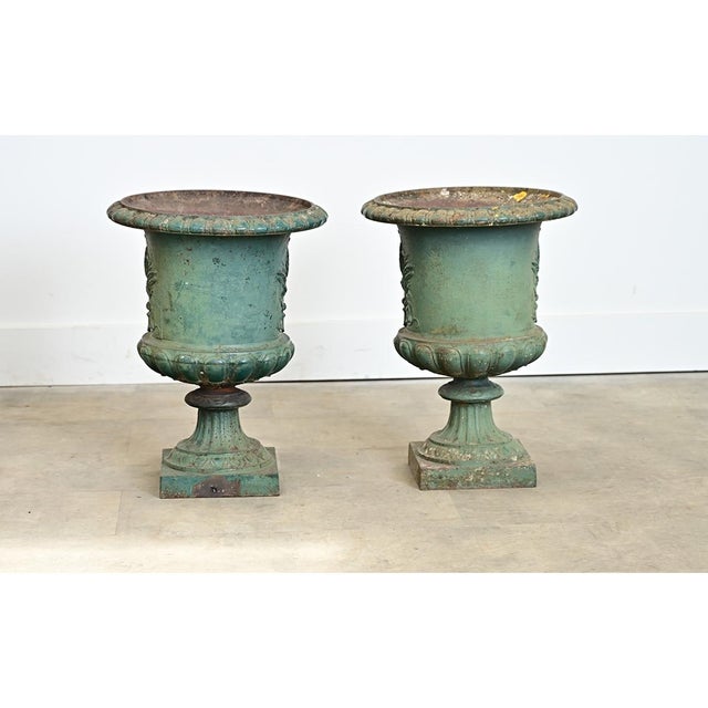 French Pair of 19th Century Cast Iron Urn Planters For Sale - Image 4 of 14