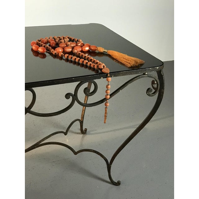 French Art Deco Wrought Iron Dining Table with Black Colored Glass, 1930s For Sale - Image 3 of 18
