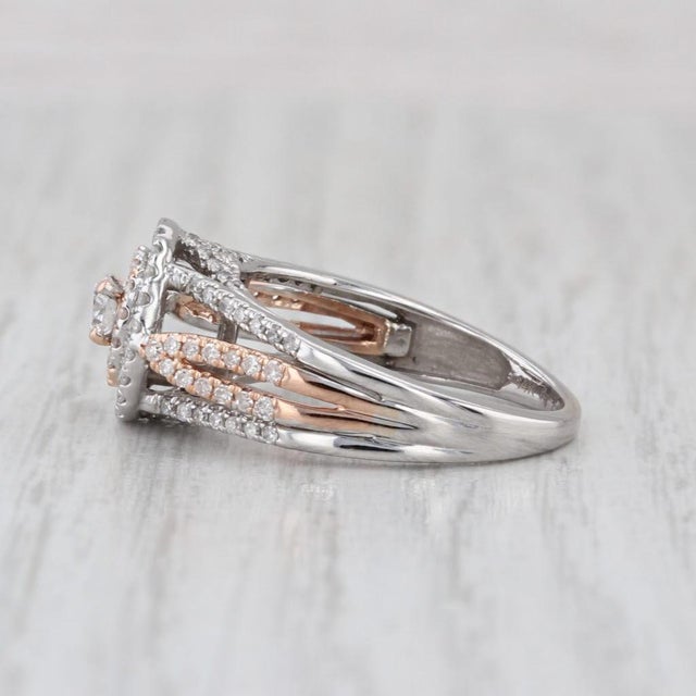 2010s 0.58ctw Diamond Halo Engagement Ring 14k White Rose Gold Size 7 Cathedral For Sale - Image 5 of 8