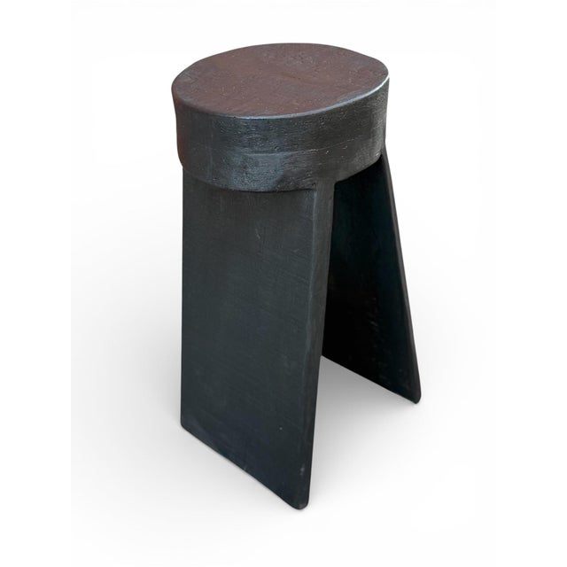 26" - Handcrafted Sculptural Solid Wood "Halo" Ebony Stool For Sale In Columbia, SC - Image 6 of 16