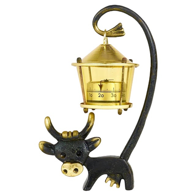 Cow Figurine with Thermometer by Walter Bosse attributed to Herta Baller, Austria, 1950s For Sale