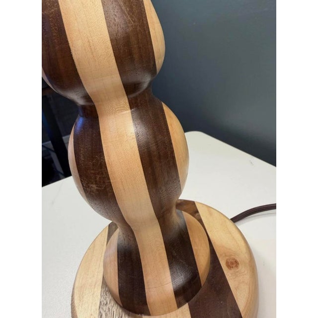 Vintage Danish-Modern Studio Craft Two-Tone Hand-Turned Wood Table Lamps - a Pair For Sale - Image 12 of 16