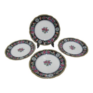 Queen Anne Whieldon Ware Gilt & Colorful Flower Plate Set of 4 For Sale