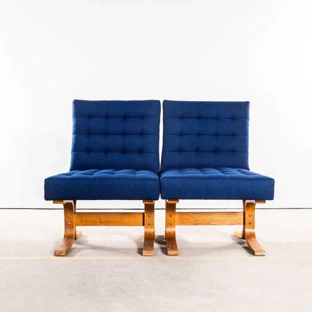 Blue Chair in Beech from Drevopodnik Holesov, 1970s For Sale - Image 3 of 11