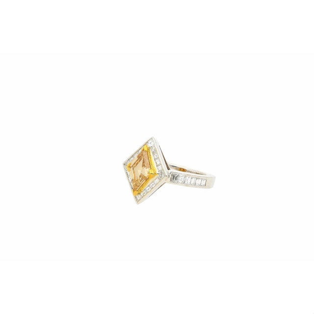 Art Deco GIA certified 1 Carat Fancy Brown-Yellow Lozenge-Cut Diamond Bezel Ring, Size 6 For Sale - Image 3 of 7