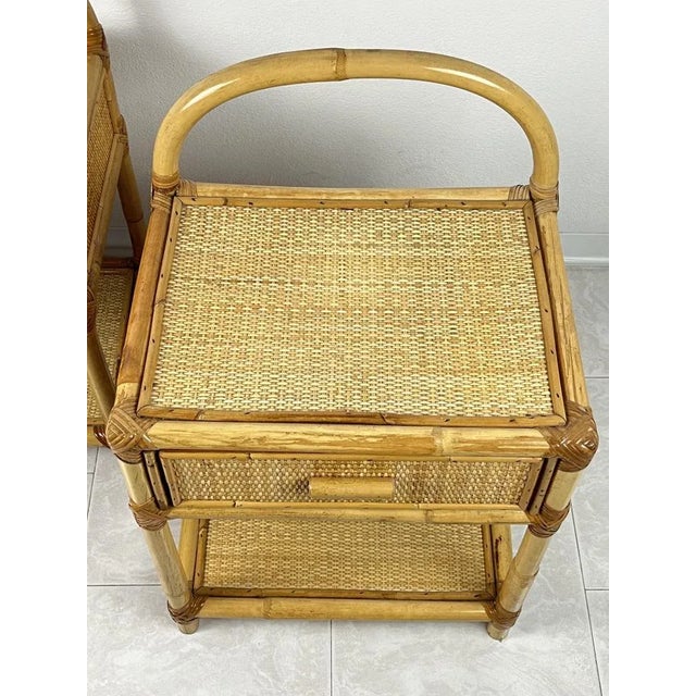 Light Yellow Vintage Italian Bedside Tables in Bamboo and Rattan, 1970s, Set of 2 For Sale - Image 8 of 10