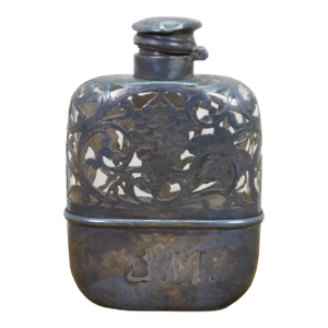 Antique Art Nouveau Sterling Silver Grapevine Pocket Hip 3/4 Pint Flask 5"