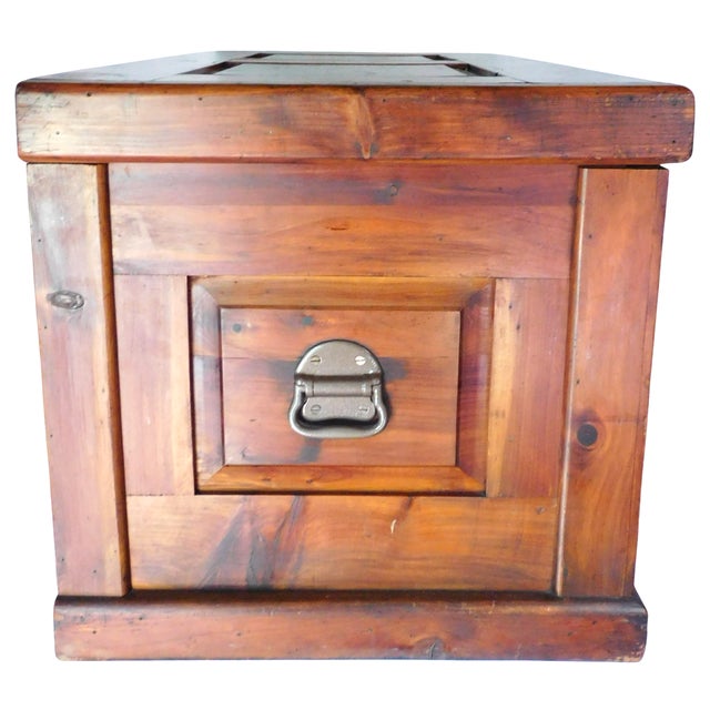 Vintage Rustic Country Farmhouse Cedar Lined Trunk With Caster Wheels For Sale In Portland, ME - Image 6 of 13