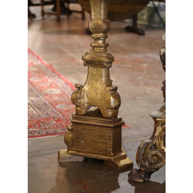 Italian 19th Century Italian Carved Polychrome and Painted Candlesticks, Set of Four For Sale - Image 3 of 13