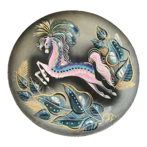 Huge 17" Sasha Brastoff Hand Painted Enamel Tray 17”w 1947-1953