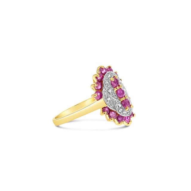 Contemporary Vintage Style Diamond Sapphire or Ruby Ring 10k Yellow Gold, Size 3 For Sale - Image 3 of 6