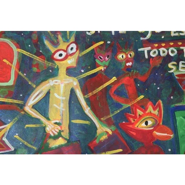 Late 20th Century 1999 “La Lampara Del Cuerpo” Neo Expressionist Folk Art Painting on Mixed Media by Julie Hermoso For Sale - Image 5 of 10