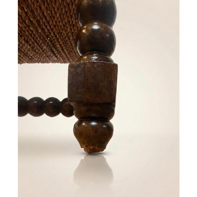 Set of Vintage Spanish Bobbin Chair with Rope Seat and Ottoman, 1960s For Sale - Image 4 of 5