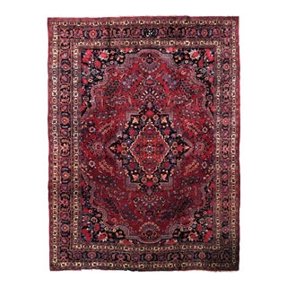 1910s Handmade Antique Persian Mashad Rug For Sale