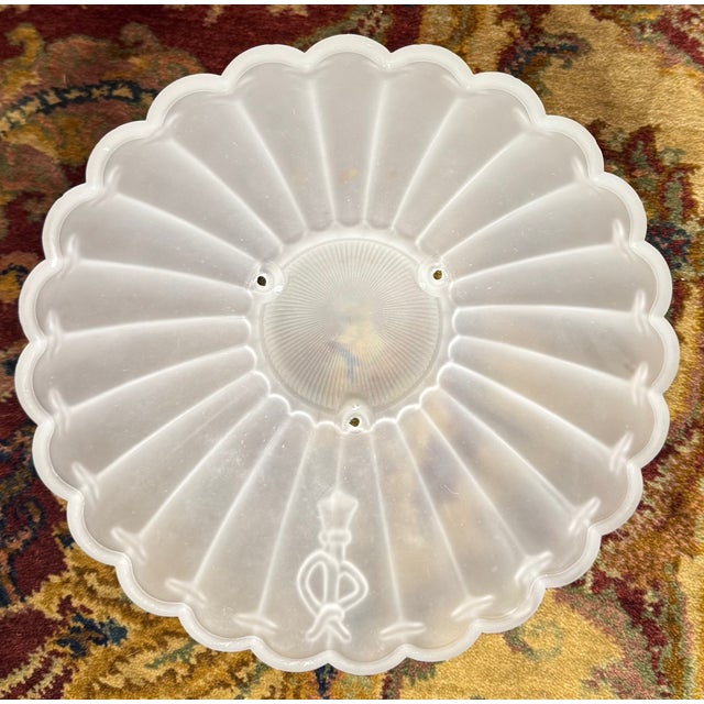 Large Vintage Frosted Glass Nautical Ceiling Light Shade – Scalloped Shell Form With Rope & Tassel Motif, 11.375” For Sale - Image 9 of 11