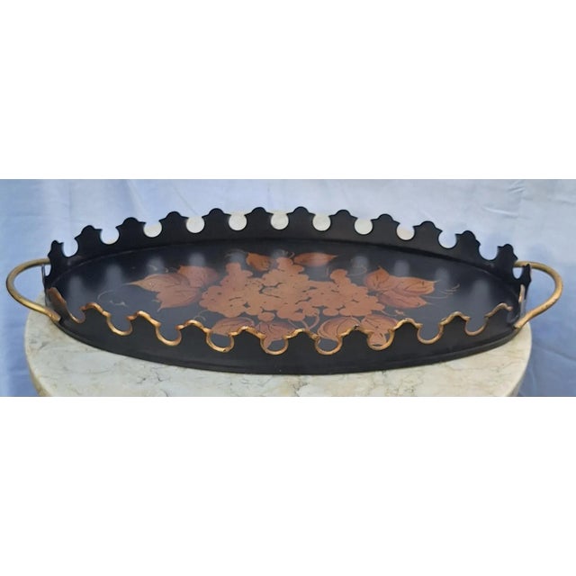 Mid Century Tole Painted Serving Tray For Sale - Image 4 of 12