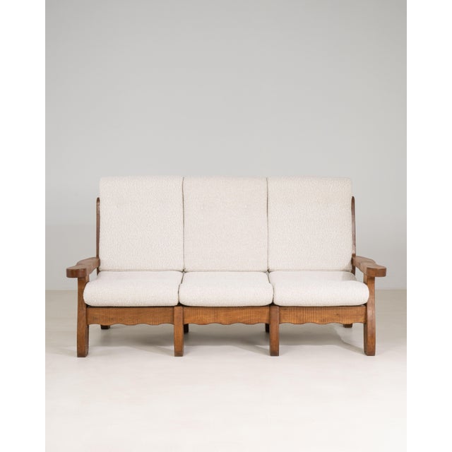 Brutalist Oak Upholstered Sofa, Antique, Belgium, Circa 1970 For Sale - Image 14 of 16