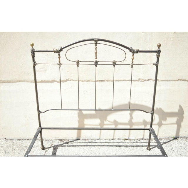 Antique Victorian Cast Iron Brass Steel Queen Size Bed Frame With Brass