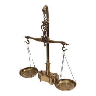 Antique Portugal Brass Dolphin and Serpent Apothecary / Balance Scale With Weights, Circa 1900s For Sale